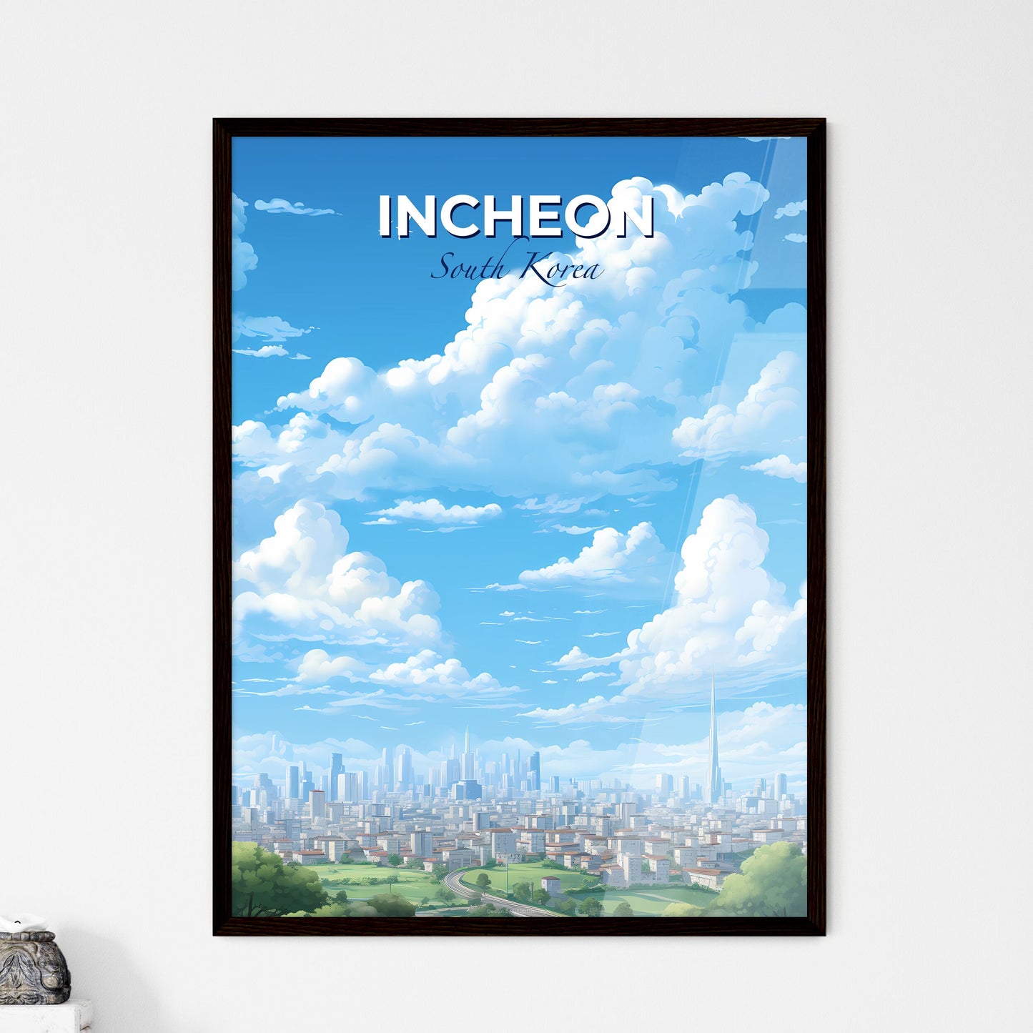 Incheon South Korea Skyline - A Blue Sky With Clouds And A City - Customizable Travel Gift Default Title