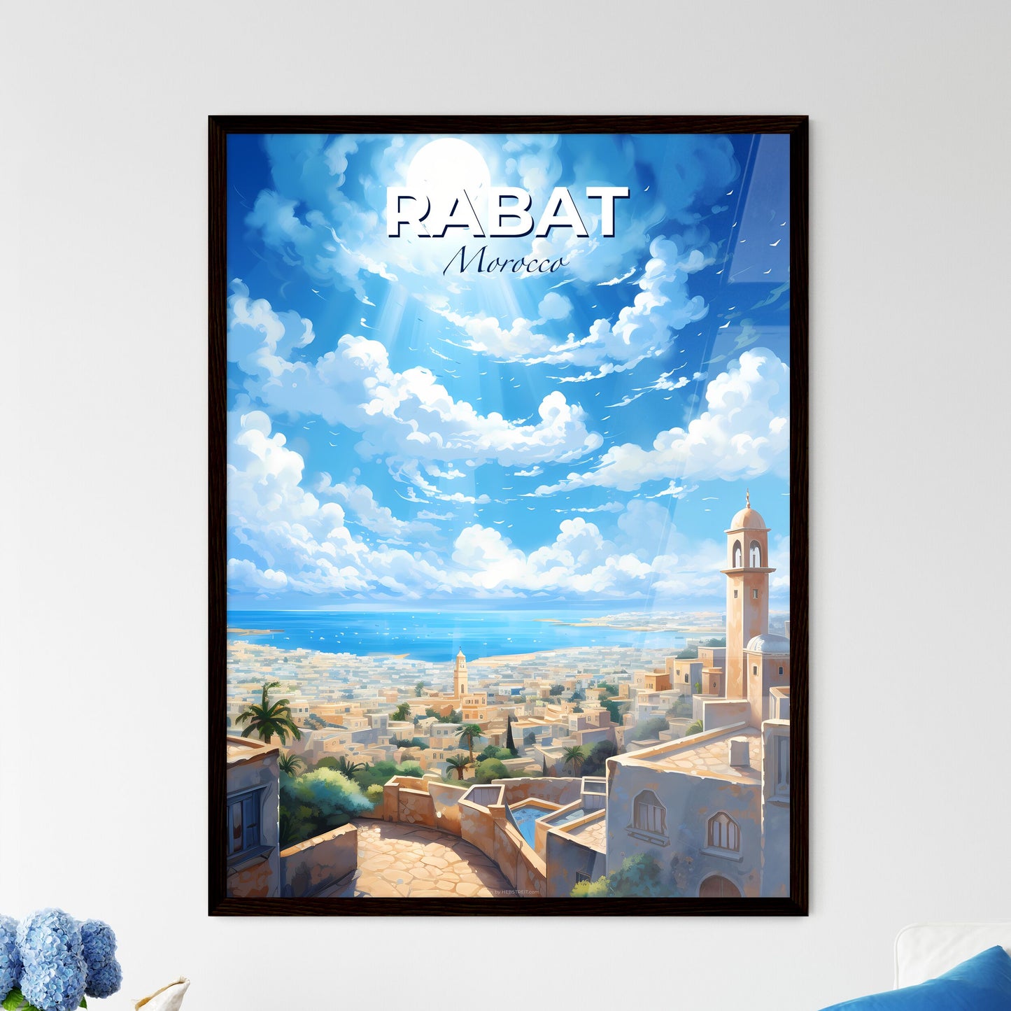 Rabat Morocco Skyline - A City With A Tower And A Body Of Water - Customizable Travel Gift Default Title