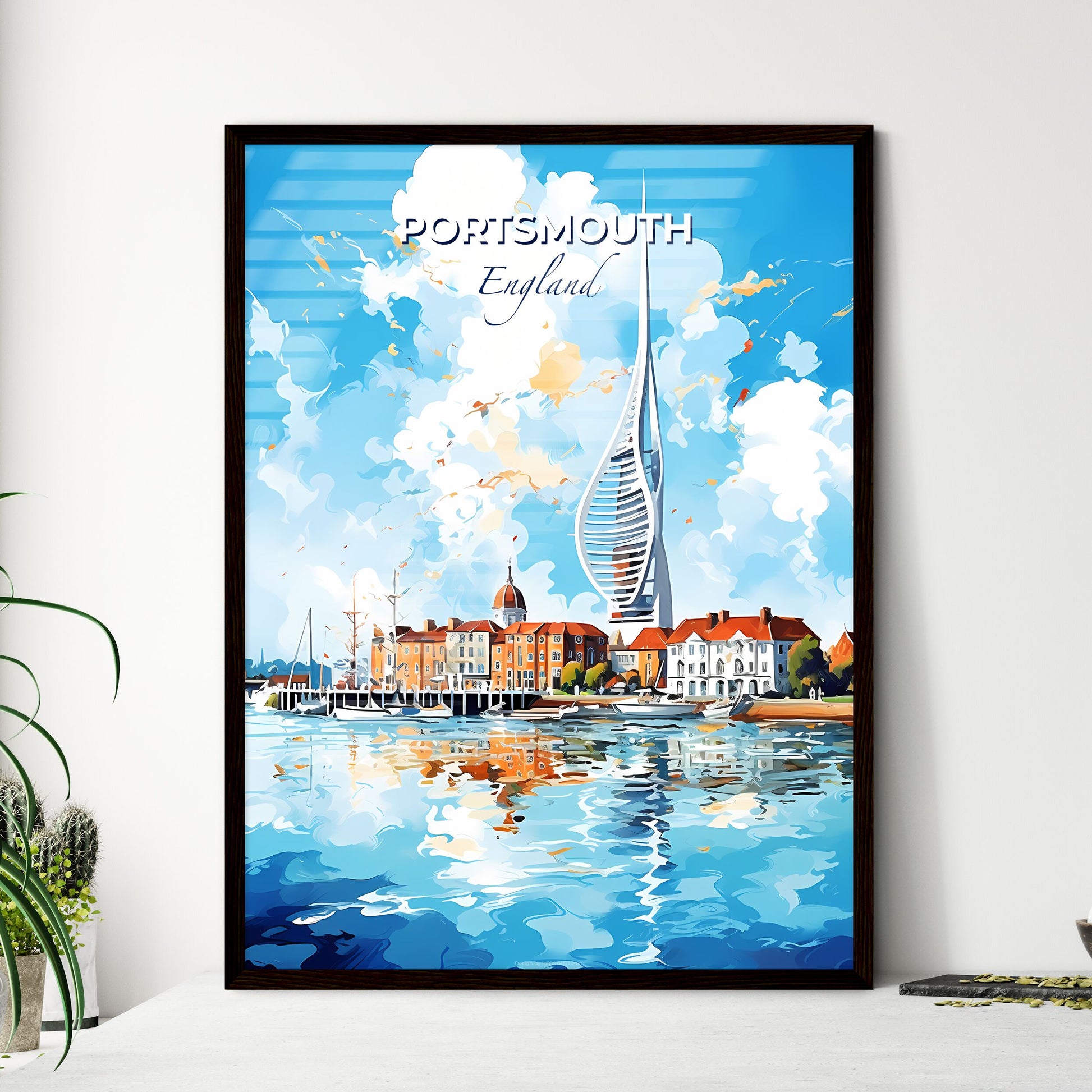 Portsmouth England Skyline - A Watercolor Of A City And A Tall Tower - Customizable Travel Gift Default Title