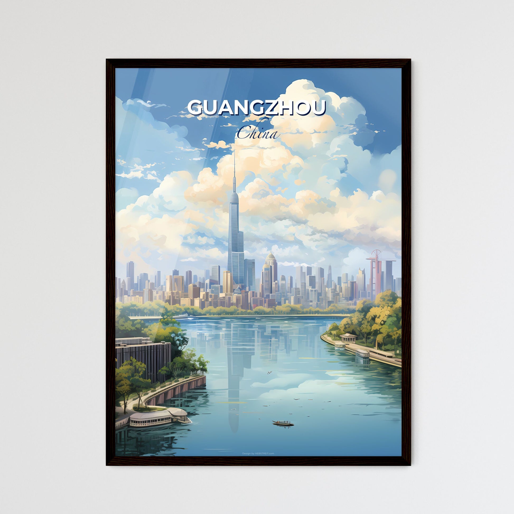 Guangzhou China Skyline - A City Skyline With Trees And A River - Customizable Travel Gift Default Title