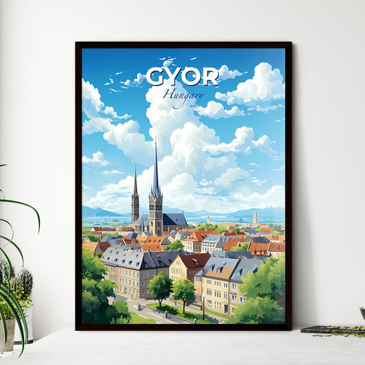 Gyr Hungary Skyline - A City With A Tall Spire And Trees - Customizable Travel Gift Default Title