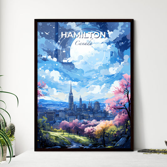 Hamilton Canada Skyline - A Cityscape With Trees And A Moon - Customizable Travel Gift Default Title
