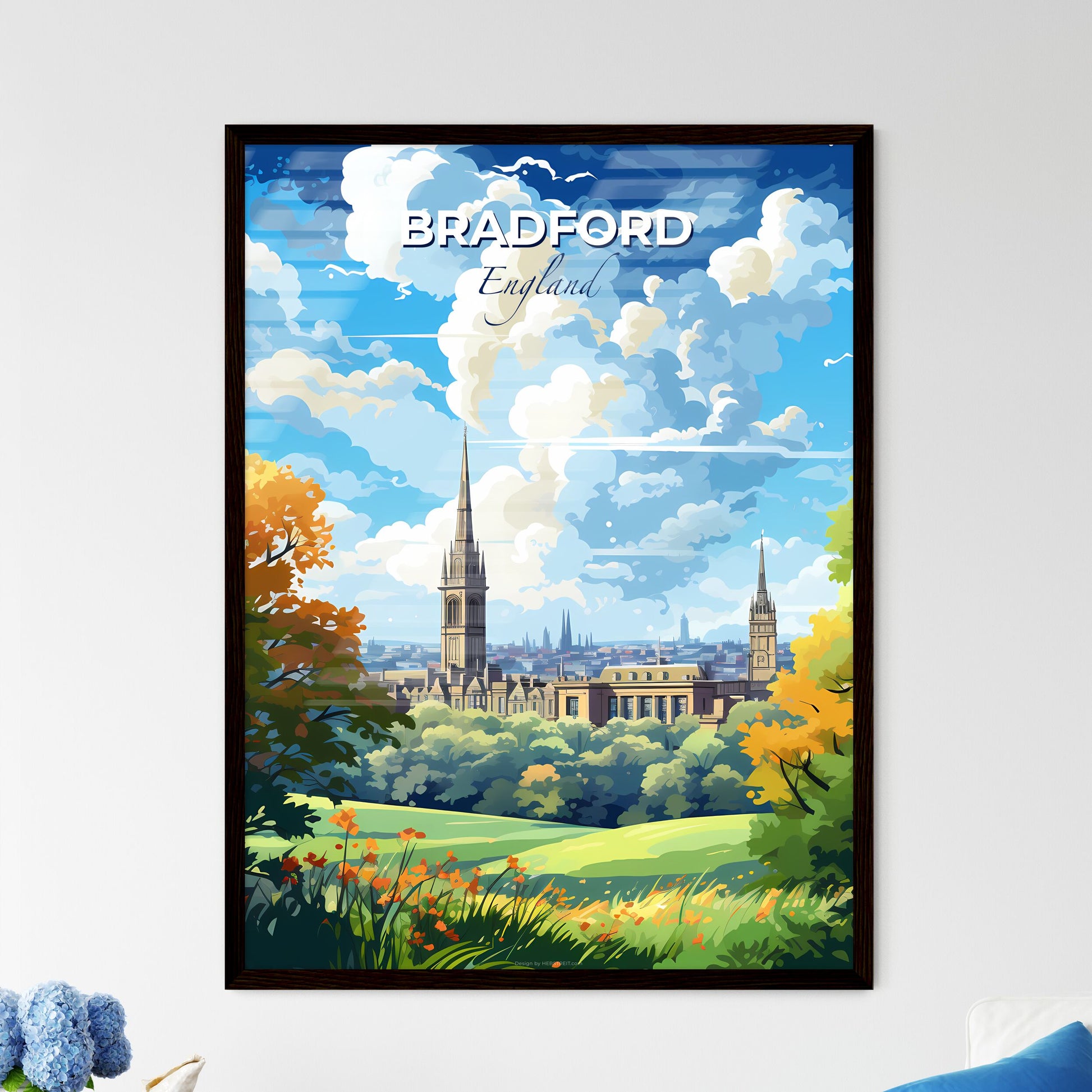 Bradford England Skyline - A Landscape Of A City With Trees And A Building - Customizable Travel Gift Default Title