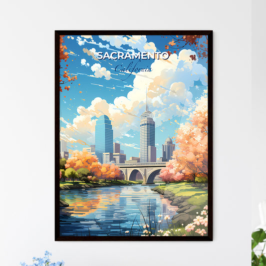 Sacramento California Skyline - A River With A Bridge And Trees And A City In The Background - Customizable Travel Gift Default Title