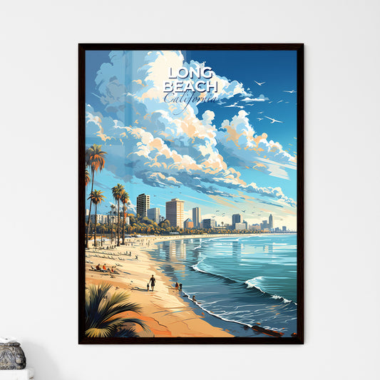 Long Beach California Skyline - A Beach With Palm Trees And A City In The Background - Customizable Travel Gift Default Title