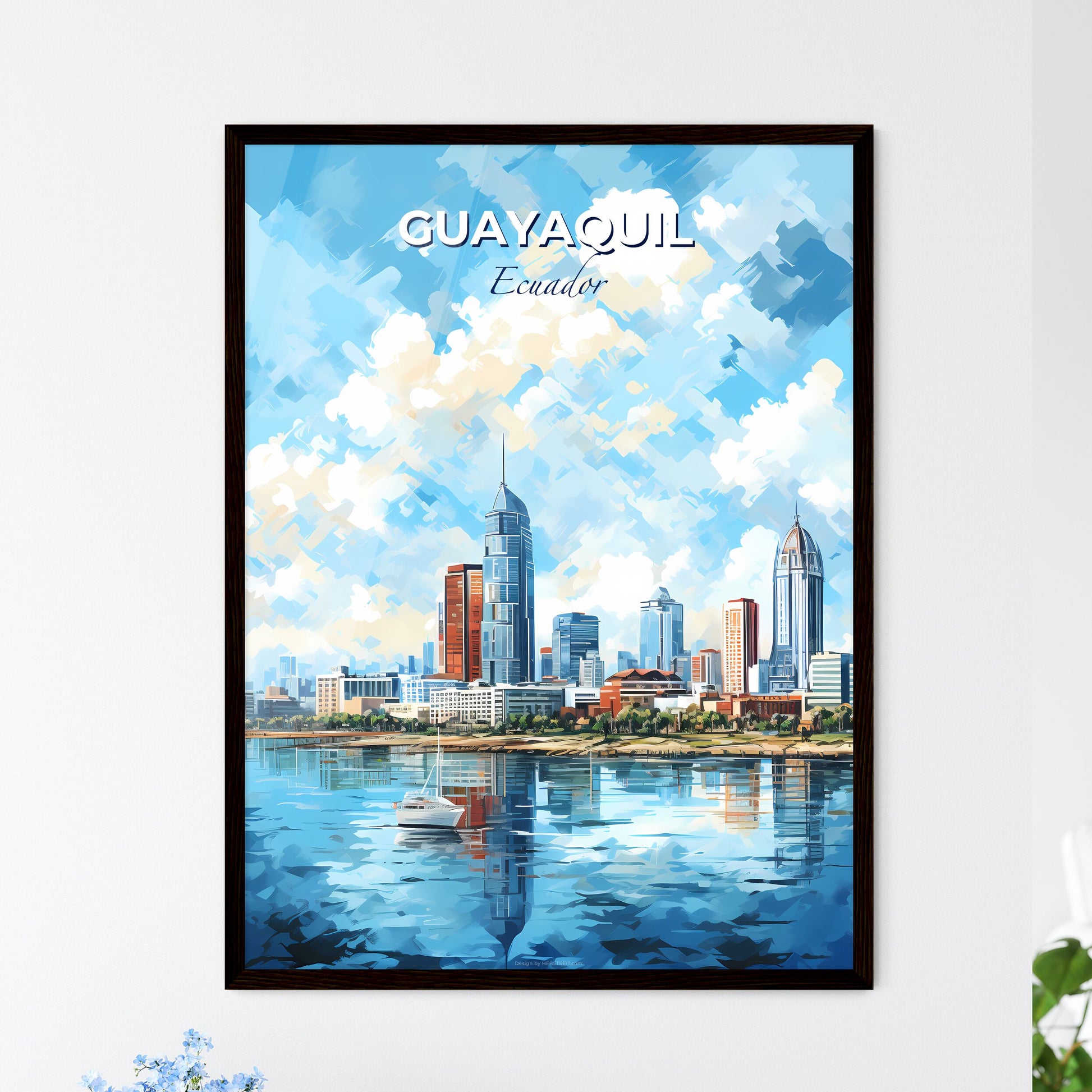 Guayaquil Ecuador Skyline - A City Skyline With A Boat On The Water - Customizable Travel Gift Default Title