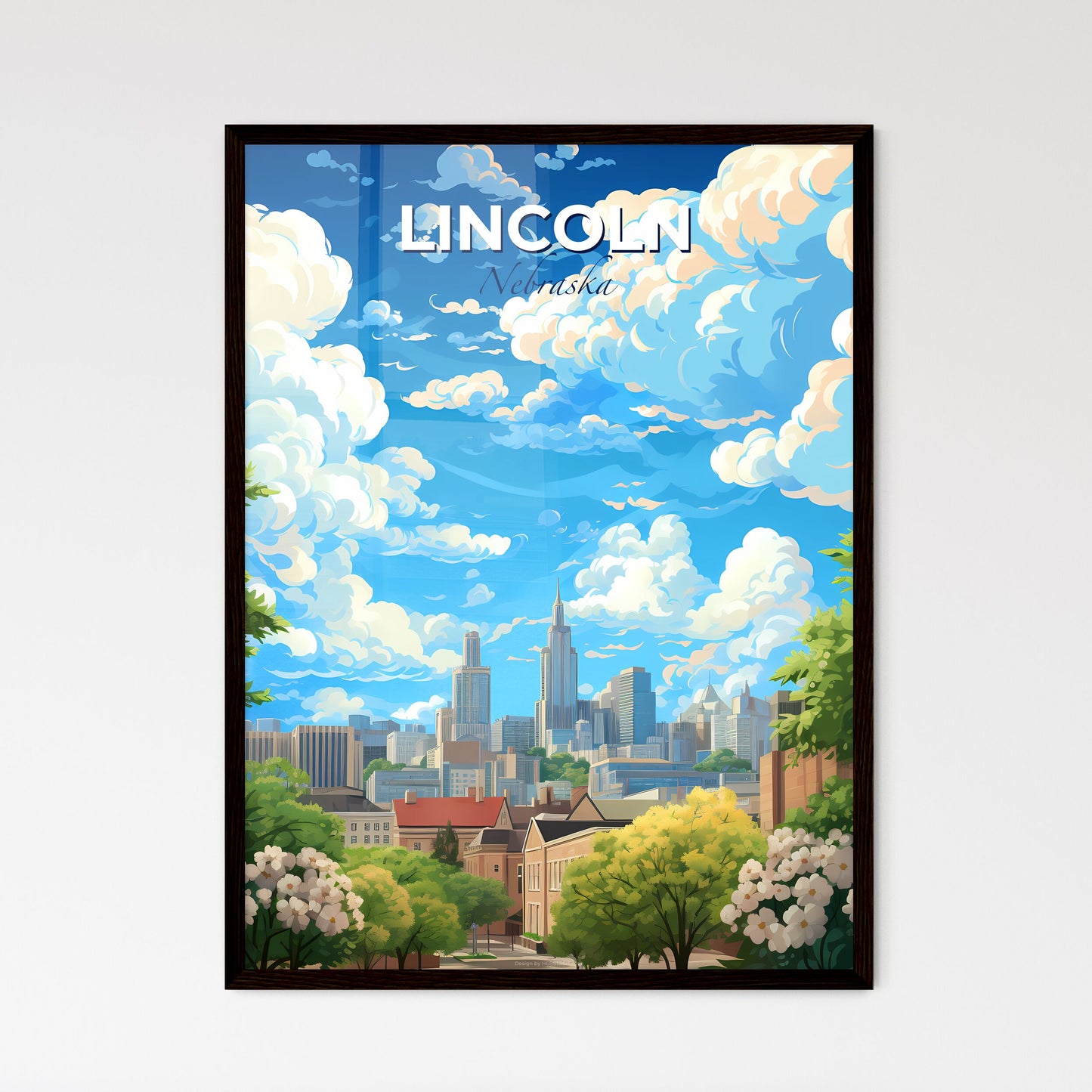 Lincoln Nebraska Skyline - A City Landscape With Trees And Buildings - Customizable Travel Gift Default Title