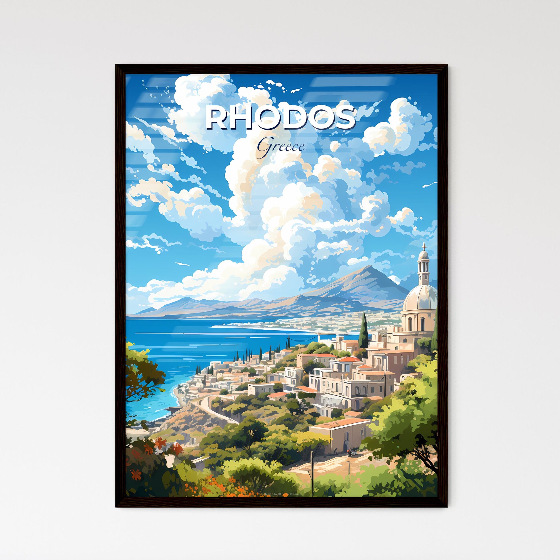 Rhodos Greece Skyline - A Landscape Of A Town By The Water - Customizable Travel Gift Default Title