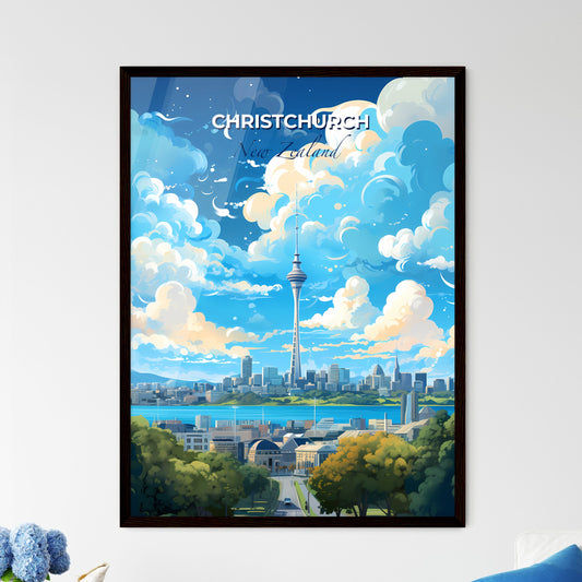 Christchurch New Zealand Skyline - A City Landscape With A Tall Tower And A Body Of Water - Customizable Travel Gift Default Title