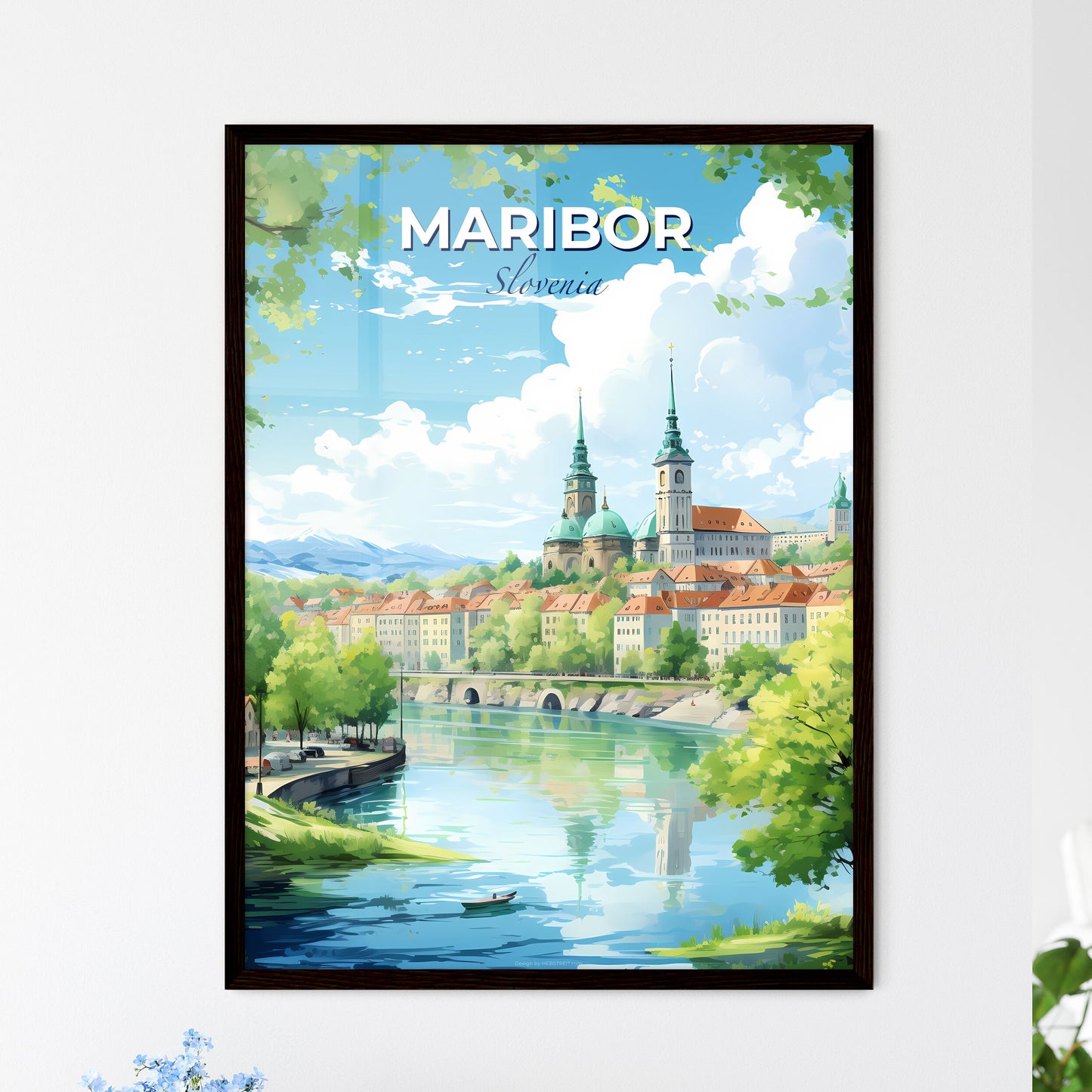 Maribor Slovenia Skyline - A River With Trees And Buildings In The Background - Customizable Travel Gift Default Title