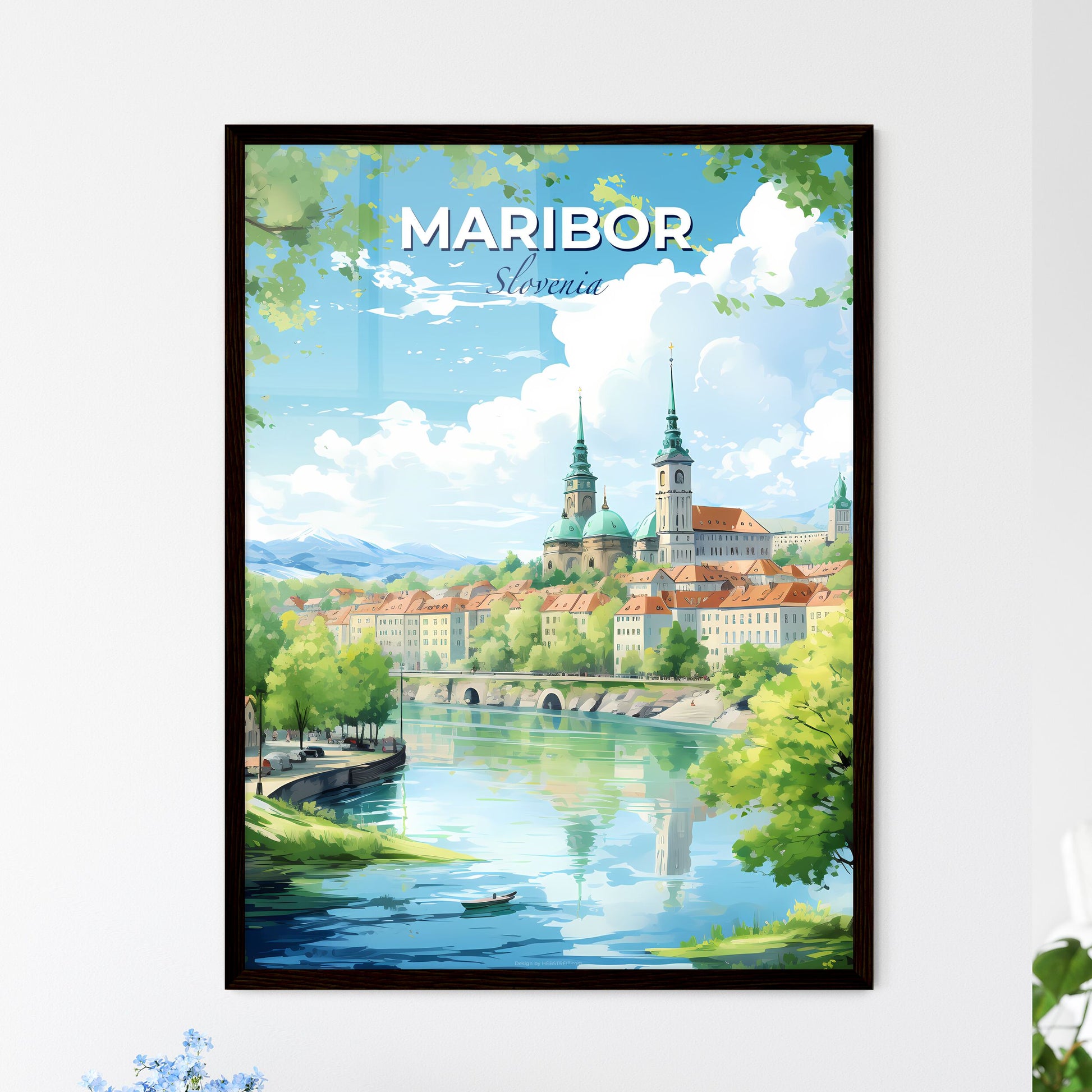 Maribor Slovenia Skyline - A River With Trees And Buildings In The Background - Customizable Travel Gift Default Title