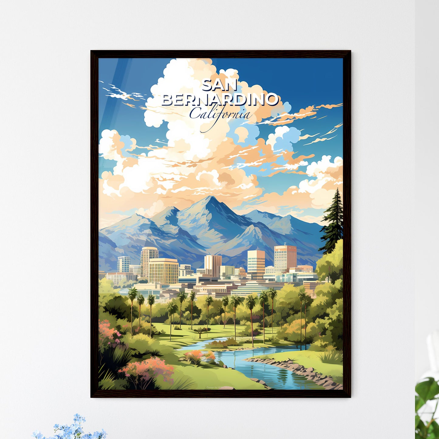 San Bernardino California Skyline - A Landscape Of A City With Trees And Mountains In The Background - Customizable Travel Gift Default Title