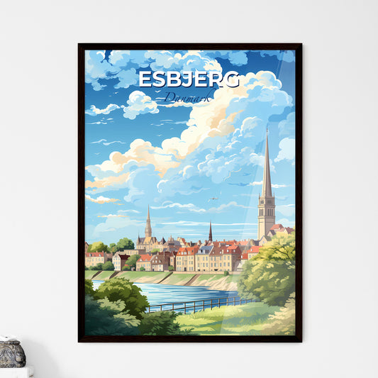 Esbjerg Danmark Skyline - A Landscape Of A City With A River And Trees - Customizable Travel Gift Default Title