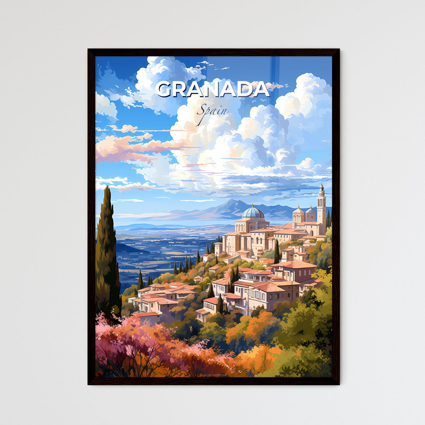 Granada Spain Skyline - A Landscape Of A Town With Trees And Mountains - Customizable Travel Gift Default Title
