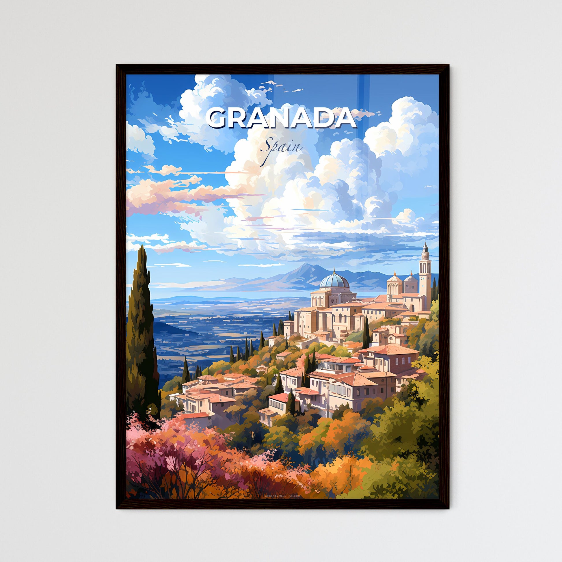 Granada Spain Skyline - A Landscape Of A Town With Trees And Mountains - Customizable Travel Gift Default Title