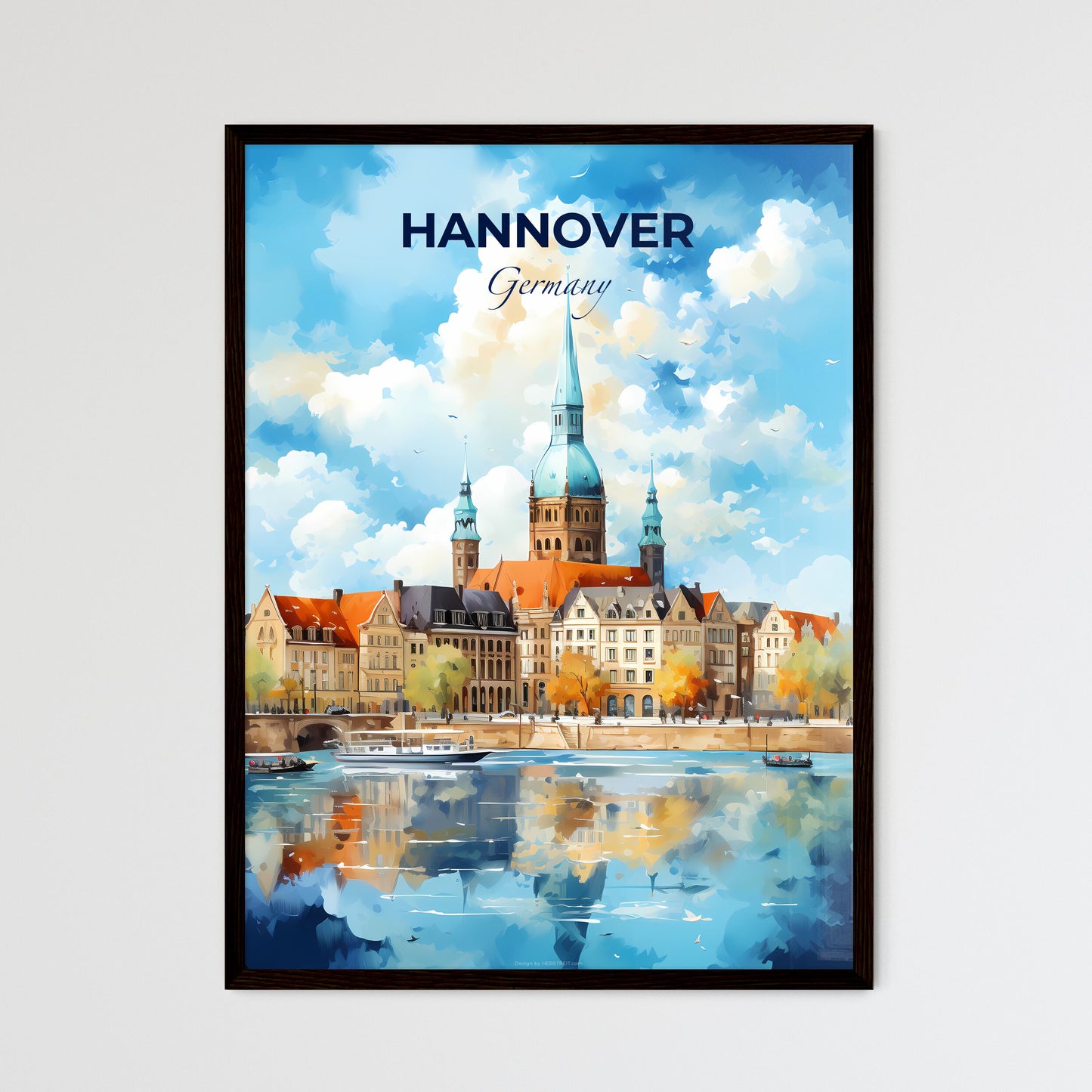 Hannover Germany Skyline - A Watercolor Painting Of A Castle And A Boat - Customizable Travel Gift Default Title