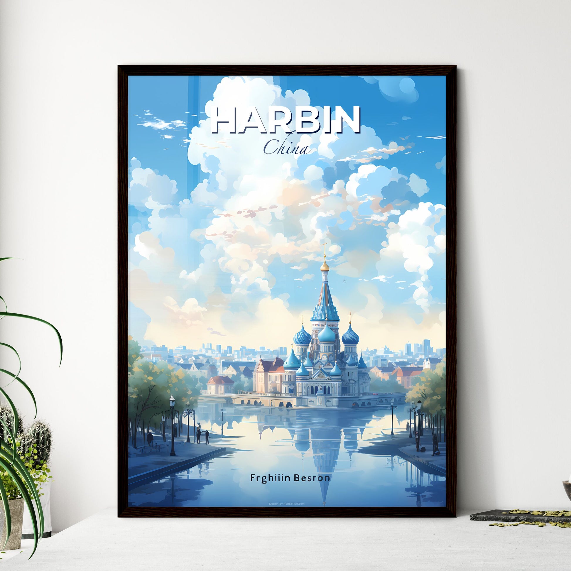 Harbin China Skyline - A Castle With Blue Domes And A River In Front - Customizable Travel Gift Default Title