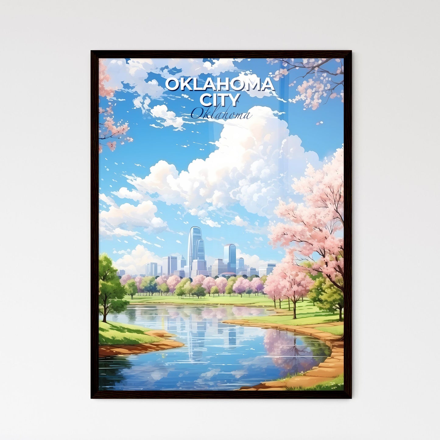 Oklahoma City Oklahoma Skyline - A Water Body With Trees And A City In The Background - Customizable Travel Gift Default Title