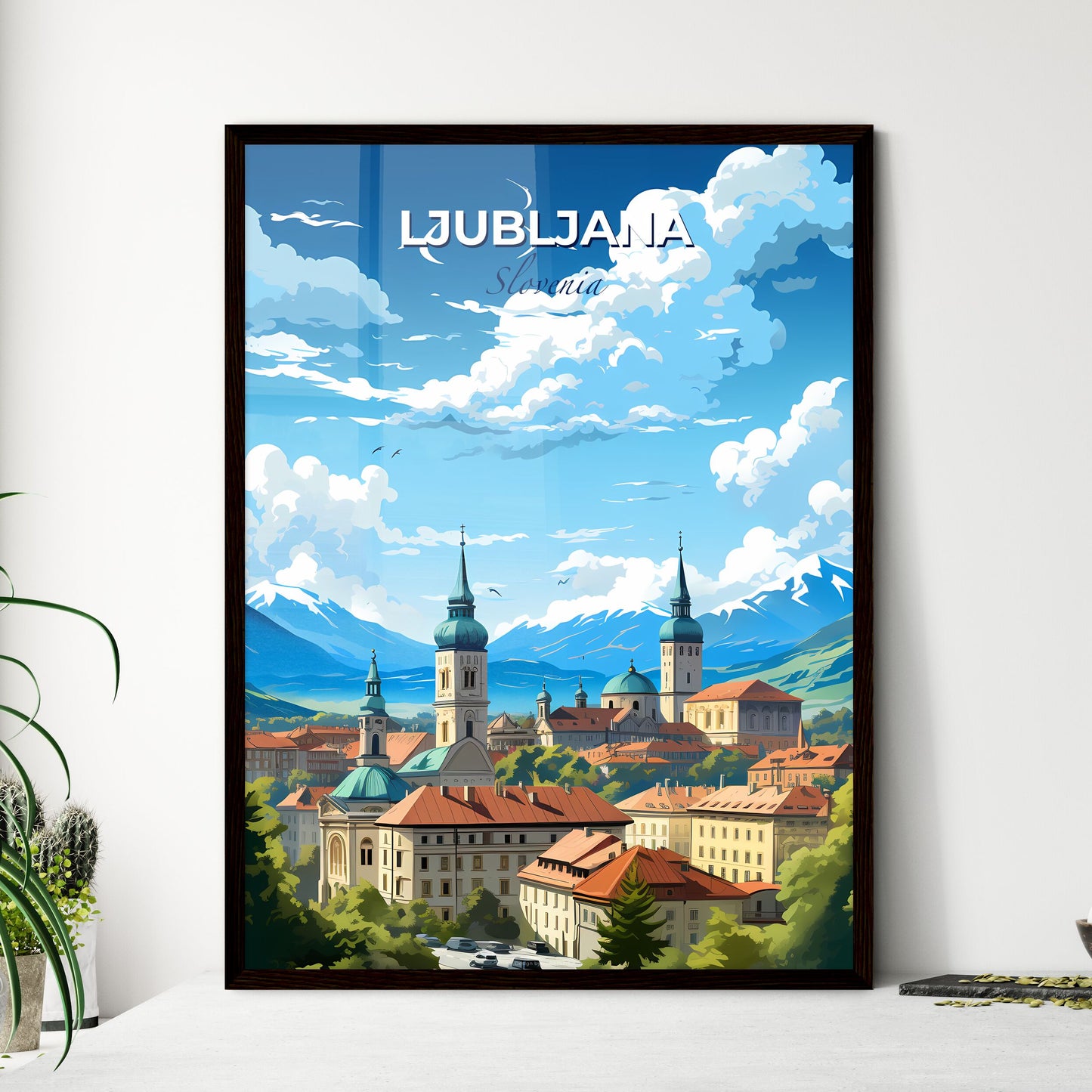 Ljubljana Slovenia Skyline - A City With Many Towers And Mountains In The Background - Customizable Travel Gift Default Title