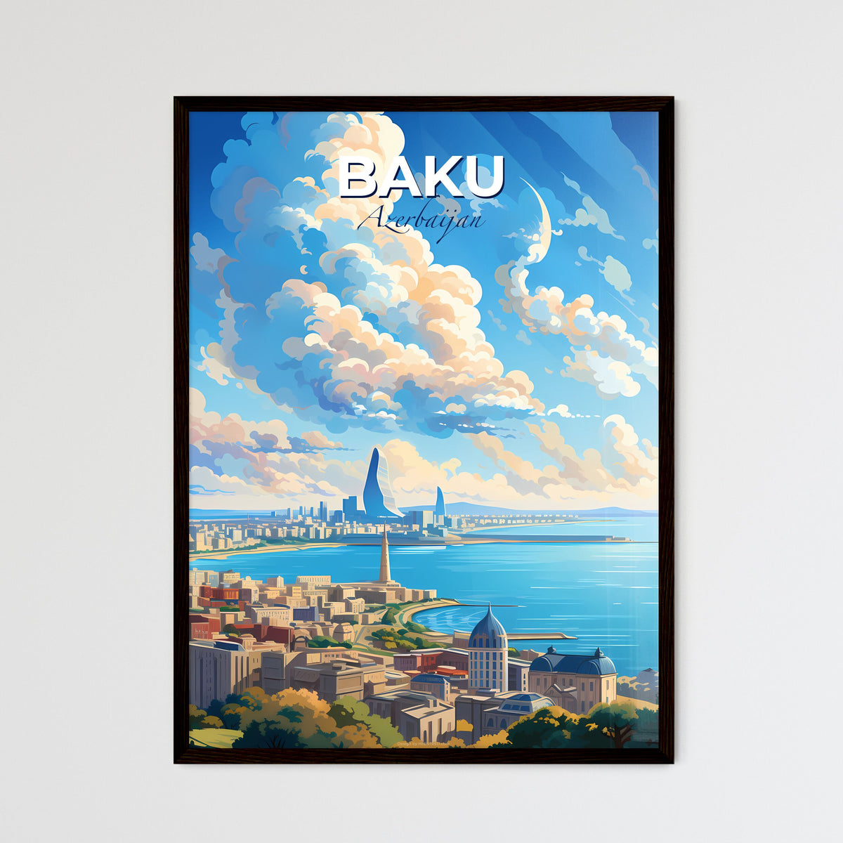 Baku Azerbaijan Skyline - A City By The Wate - Framed Art Print
