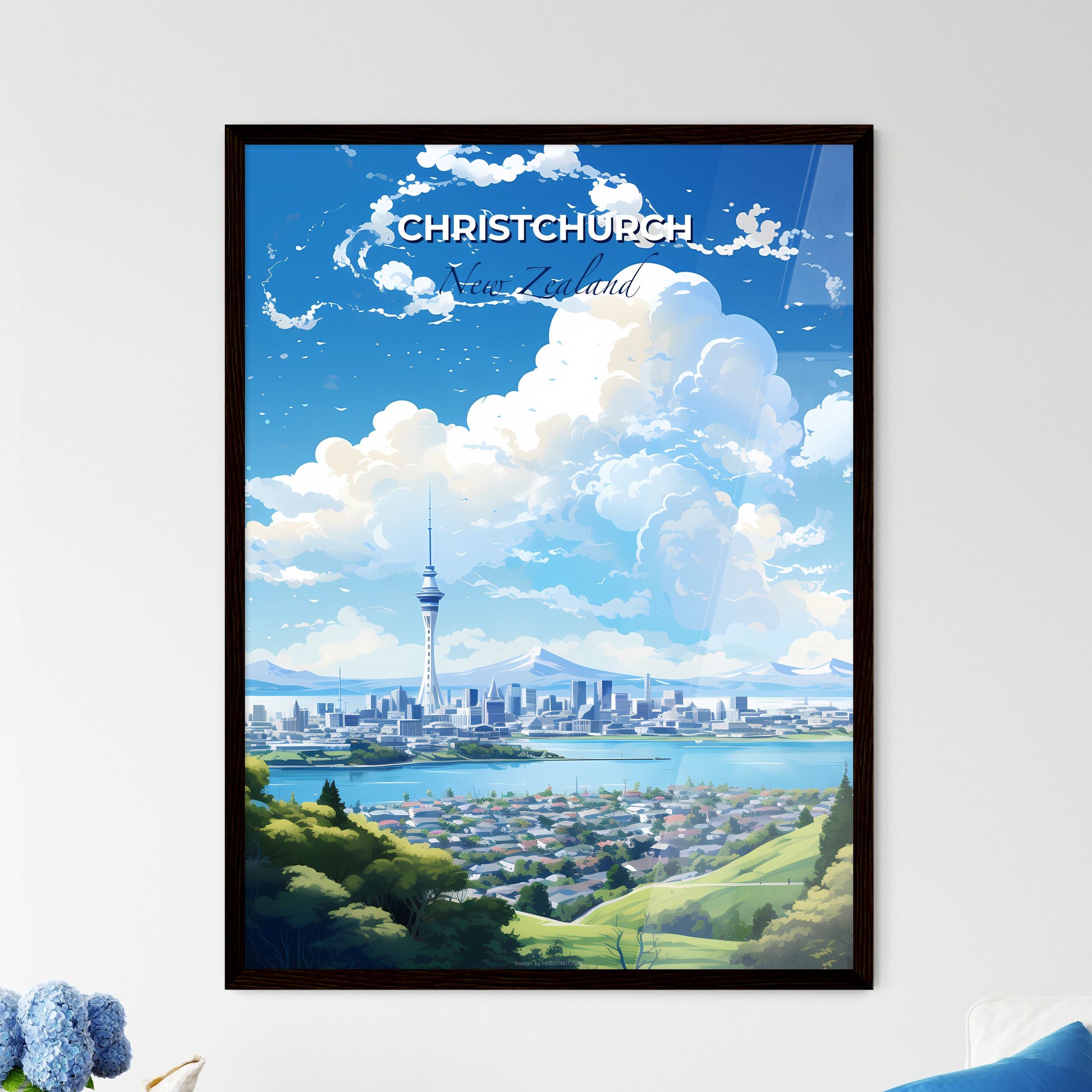 Christchurch New Zealand Skyline - A City Landscape With A Tall Tower And A Body Of Water - Customizable Travel Gift Default Title