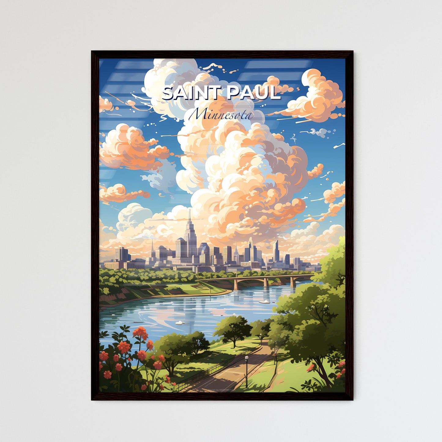Saint Paul Minnesota Skyline - A River With  - Framed Art Print