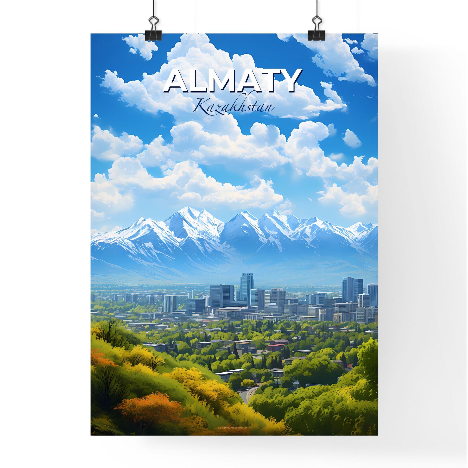 Almaty Kazakhstan Skyline - A City With Trees And Mountains In The Background - Customizable Travel Gift Default Title