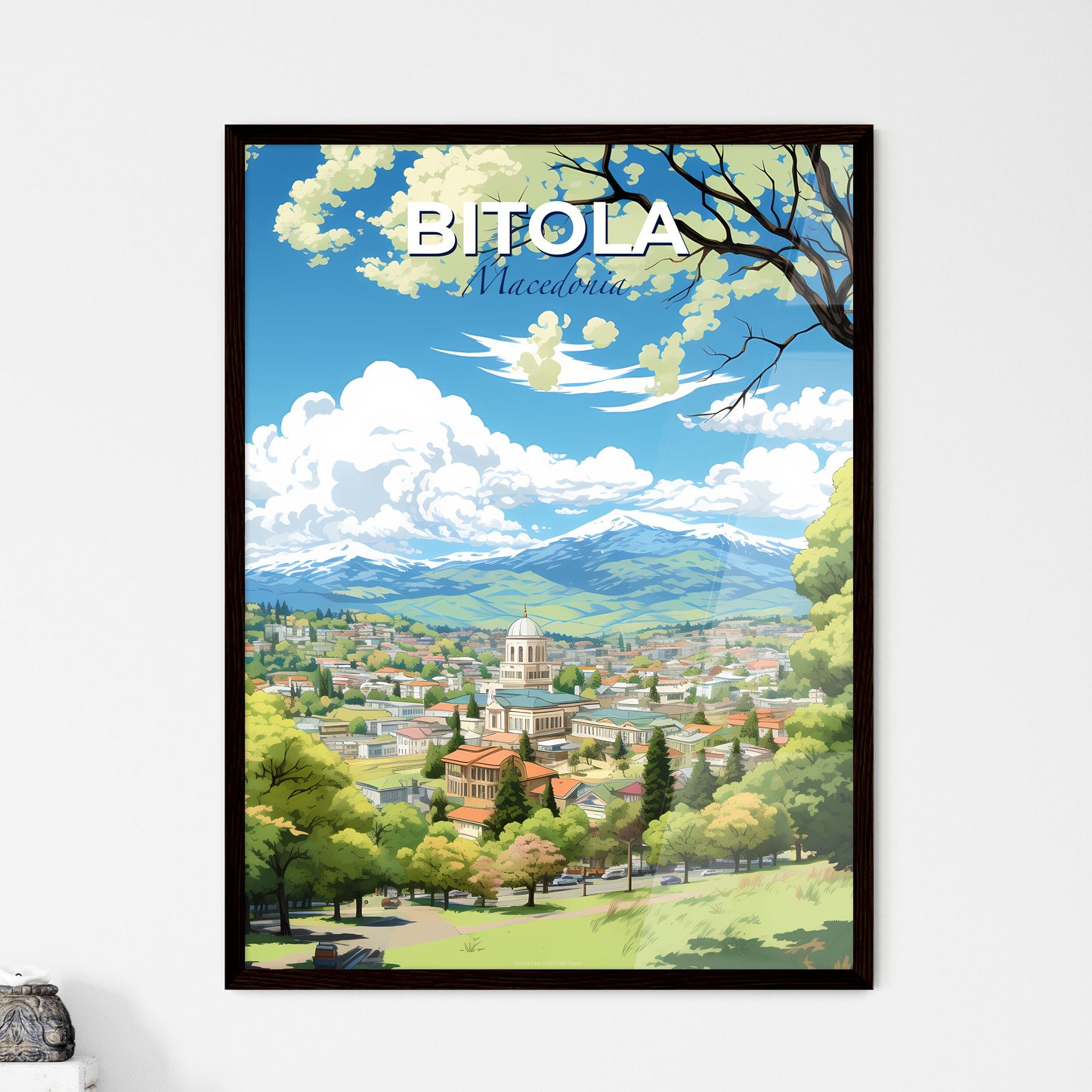 Bitola Macedonia Skyline - A Landscape Of A Town With Trees And Mountains In The Background - Customizable Travel Gift Default Title