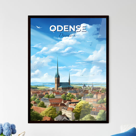 Odense Danmark Skyline - A City With A Church And Trees - Customizable Travel Gift Default Title