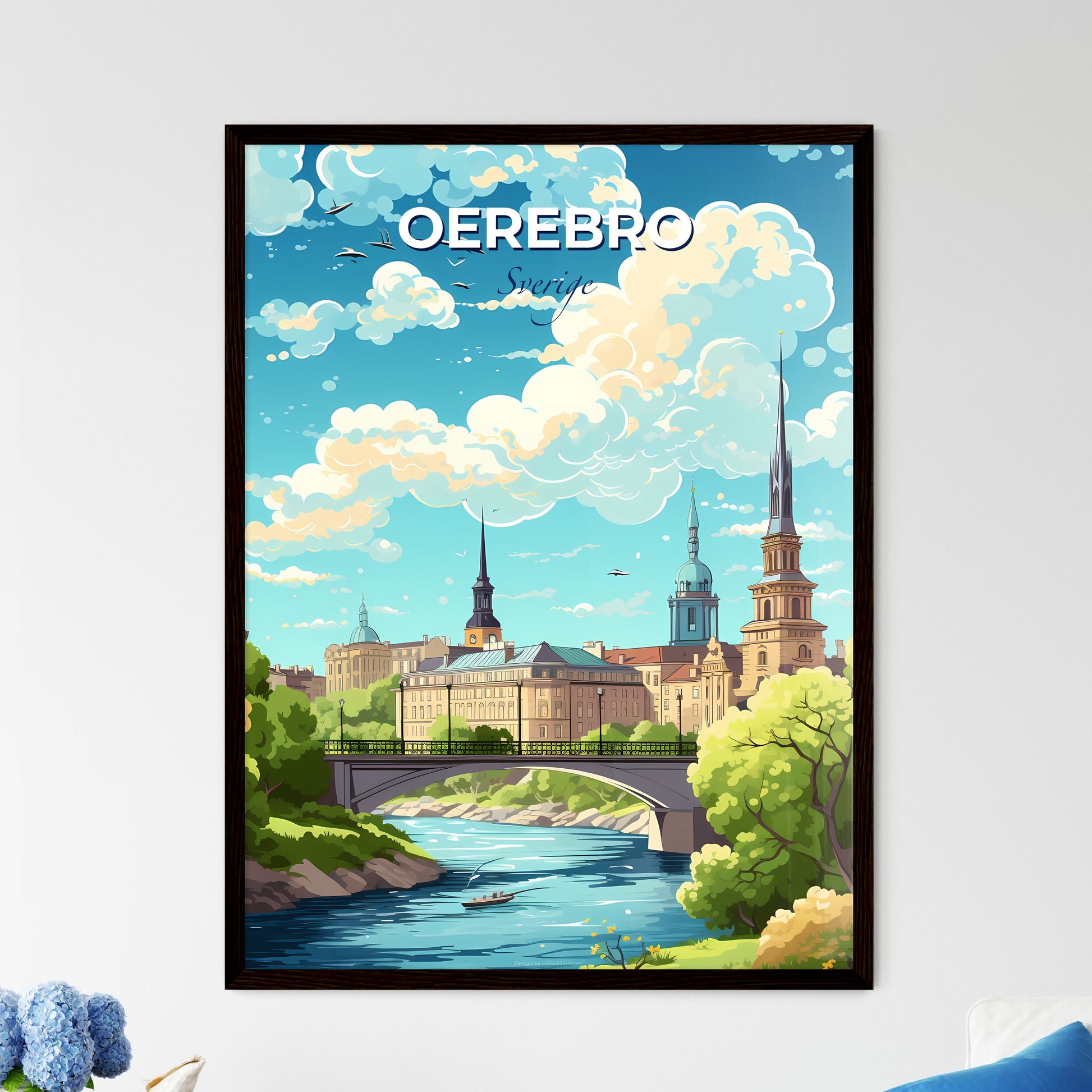 Oerebro Sverige Skyline - A Bridge Over A River With Trees And Buildings - Customizable Travel Gift Default Title