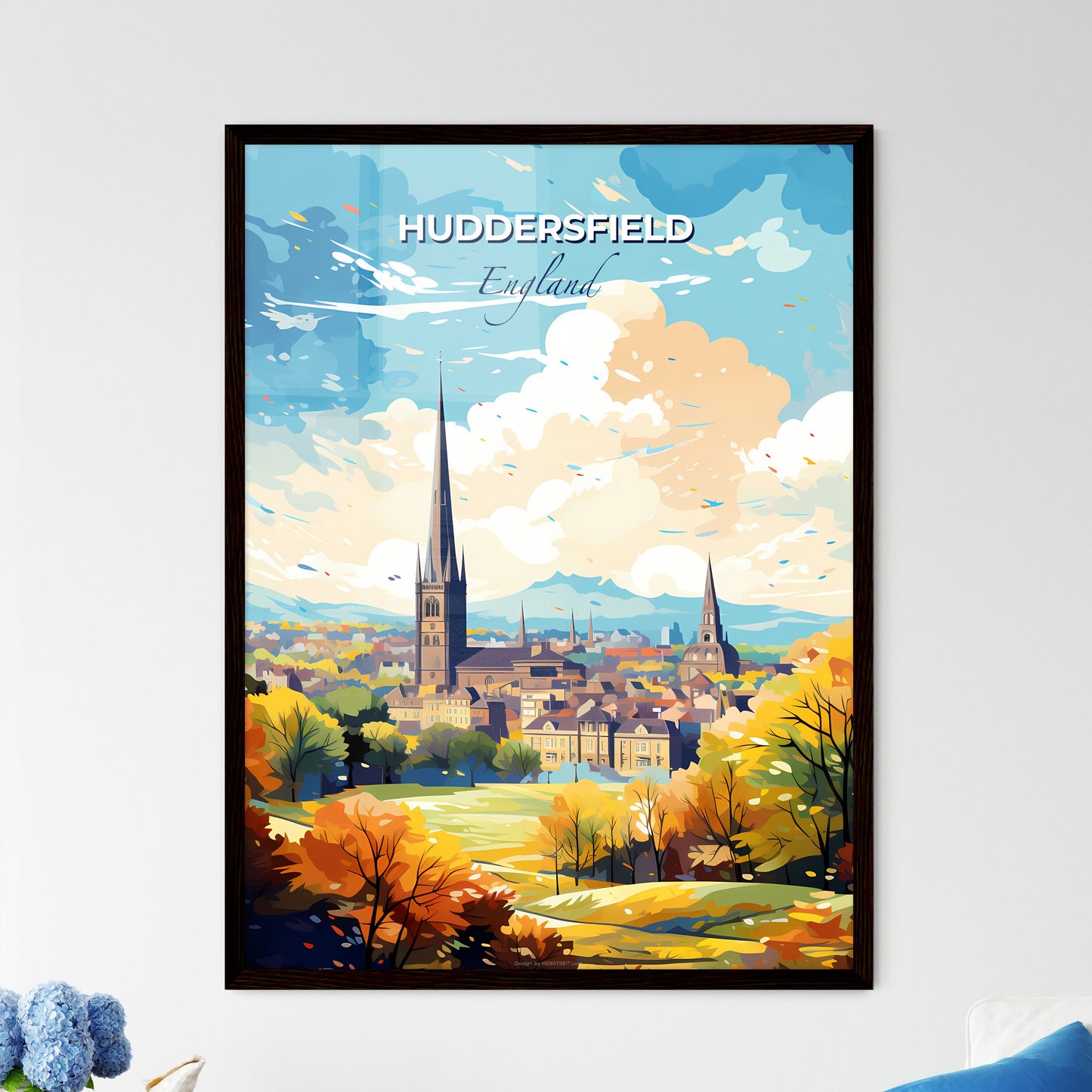 Huddersfield England Skyline - A City With A Tall Tower And Trees - Customizable Travel Gift Default Title