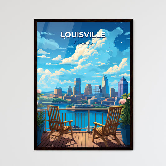 Louisville Kentucky Skyline - A Deck With Chairs And A City Skyline - Customizable Travel Gift Default Title
