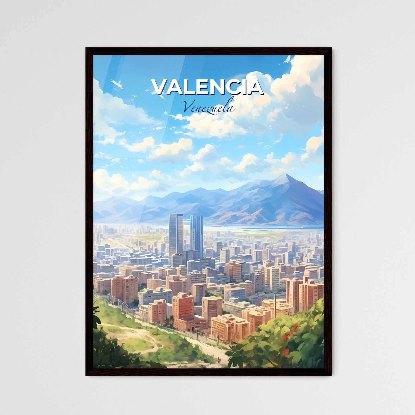 Valencia Venezuela Skyline - A City With Tall Buildings And Mountains In The Background - Customizable Travel Gift Default Title