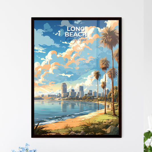 Long Beach California Skyline - A Beach With Palm Trees And A City In The Background - Customizable Travel Gift Default Title