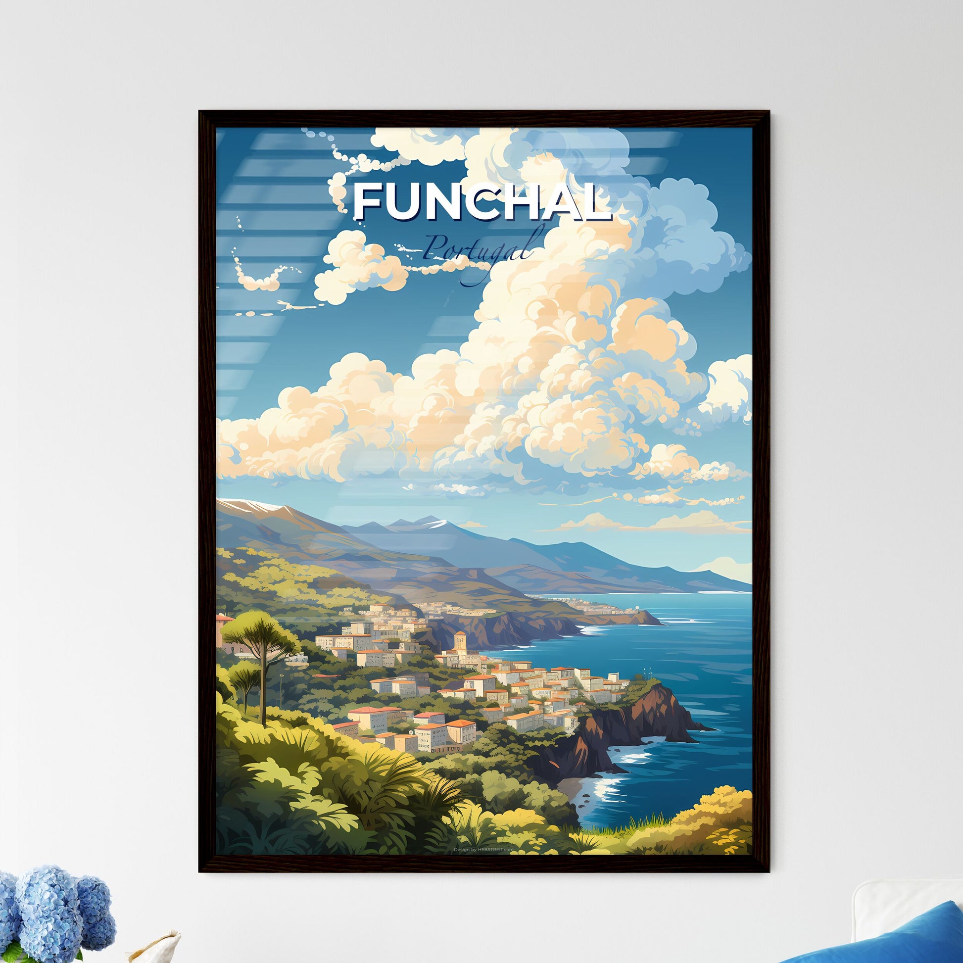 Funchal Portugal Skyline - A Landscape Of A Town On A Cliff By The Ocean - Customizable Travel Gift Default Title