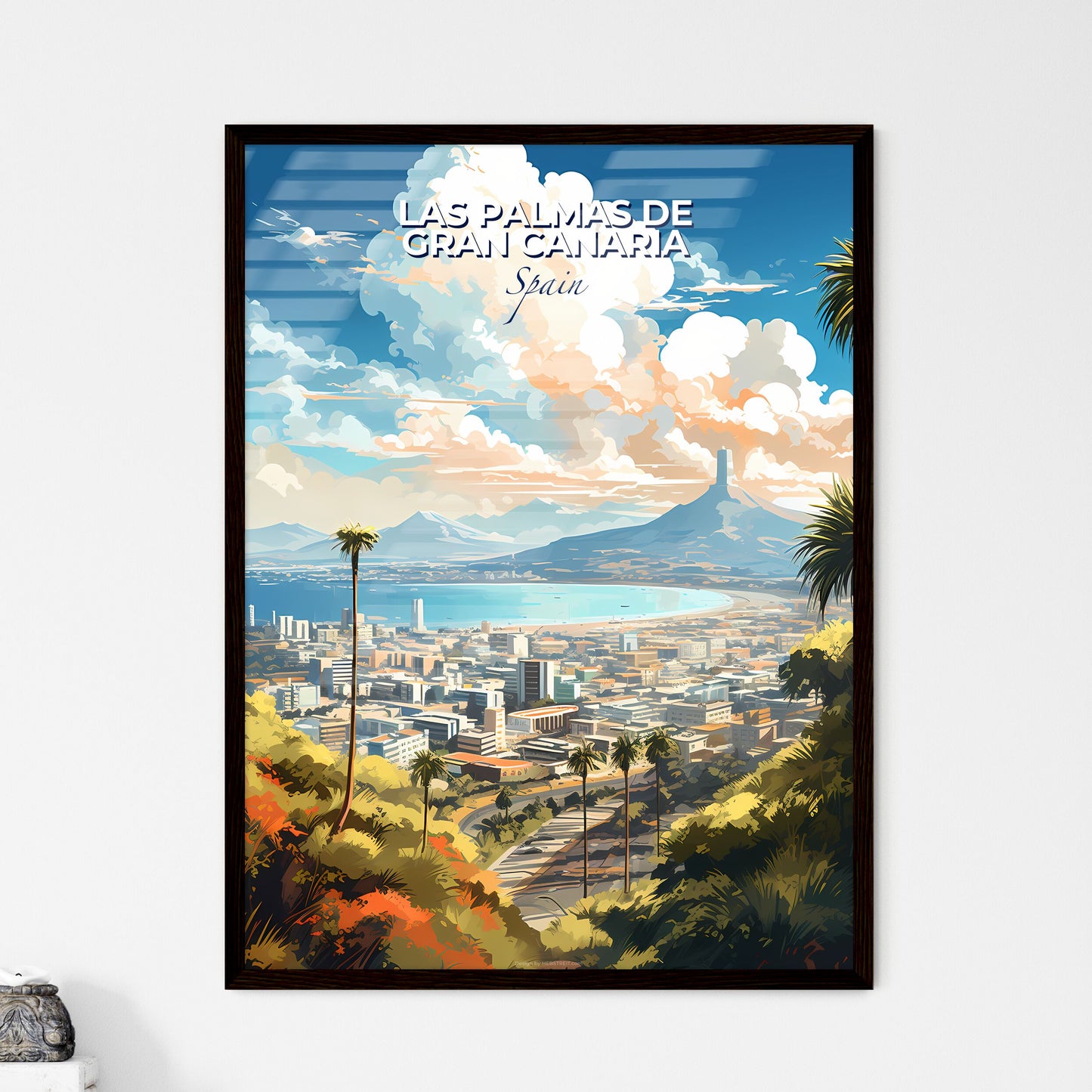 Las Palmas de Gran Canaria Spain Skyline - A Landscape Of A City With Palm Trees And A Mountain In The Background - Customizable Travel Gift Default Title