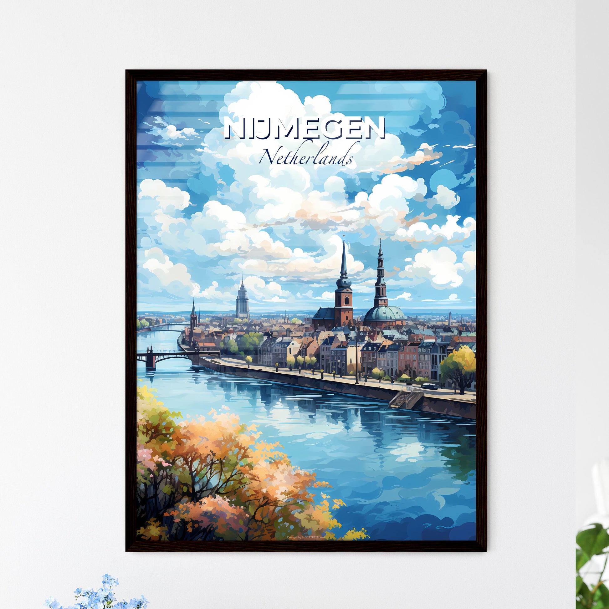 Nijmegen Netherlands Skyline - A River With A Bridge And A City - Customizable Travel Gift Default Title