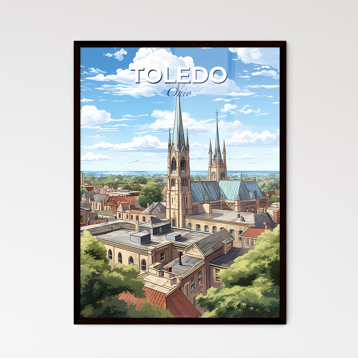 Toledo Ohio Skyline - A Building With A Steeple And Trees - Customizable Travel Gift Default Title