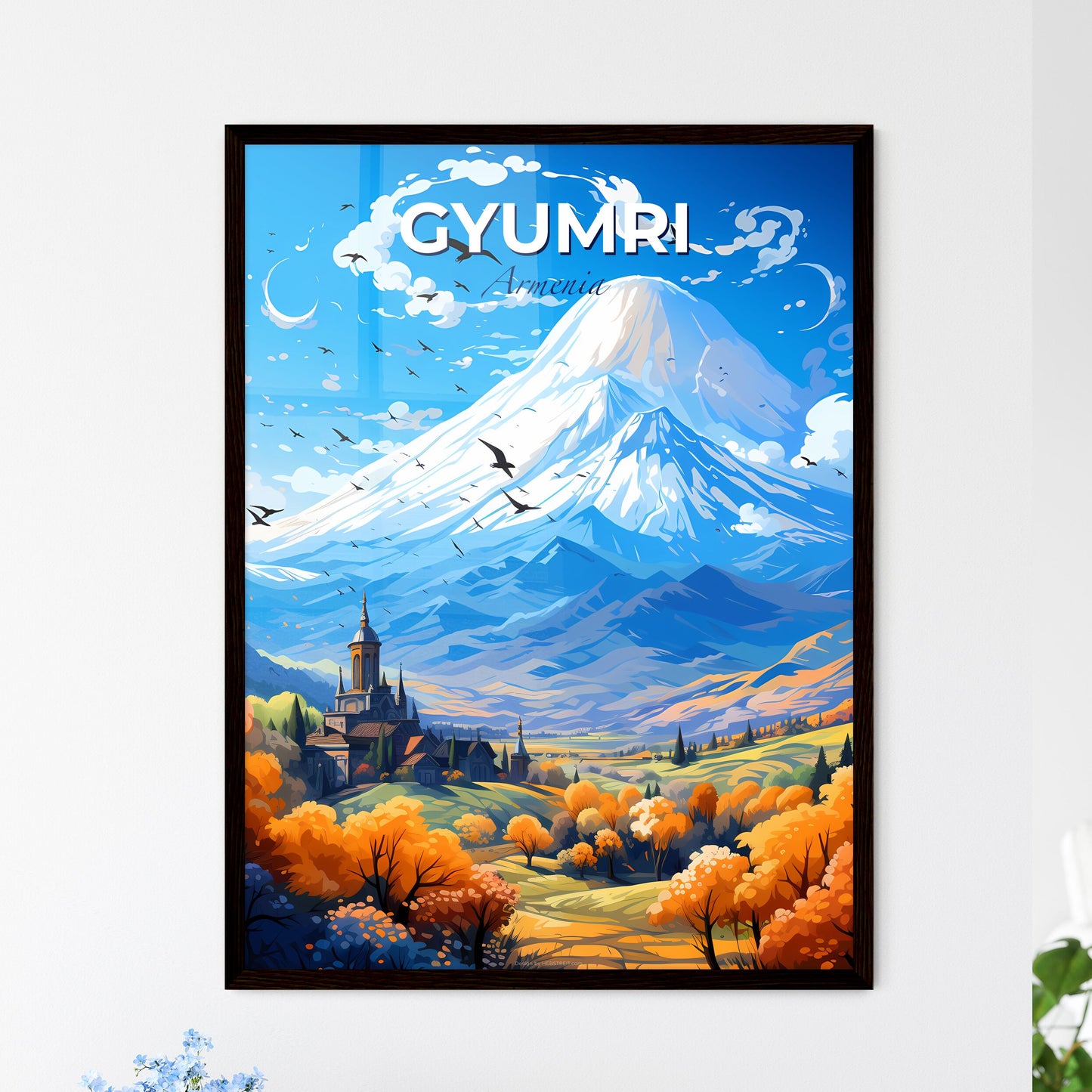 Gyumri Armenia Skyline - A Mountain With A C - Framed Art Print