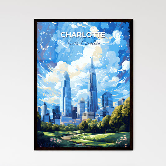 Charlotte North Carolina Skyline - A City Landscape With Trees And Clouds - Customizable Travel Gift Default Title
