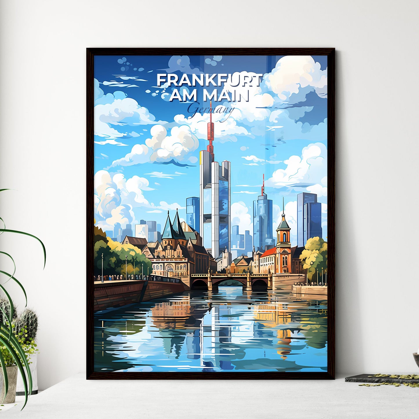 Frankfurt am Main Germany Skyline - A River With A Bridge And Buildings In The Background - Customizable Travel Gift Default Title
