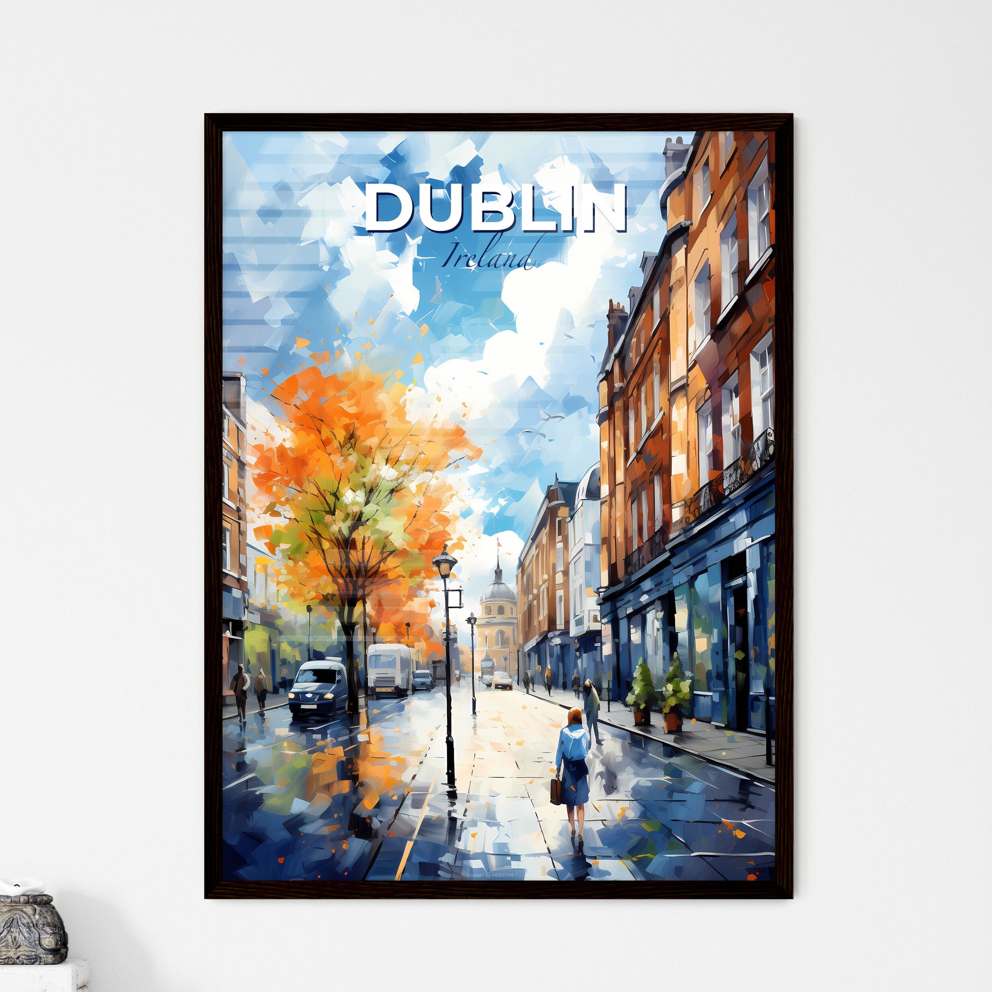 Dublin Ireland Sklyine - A Street With Buildings And People Walking On It - Customizable Travel Gift Default Title