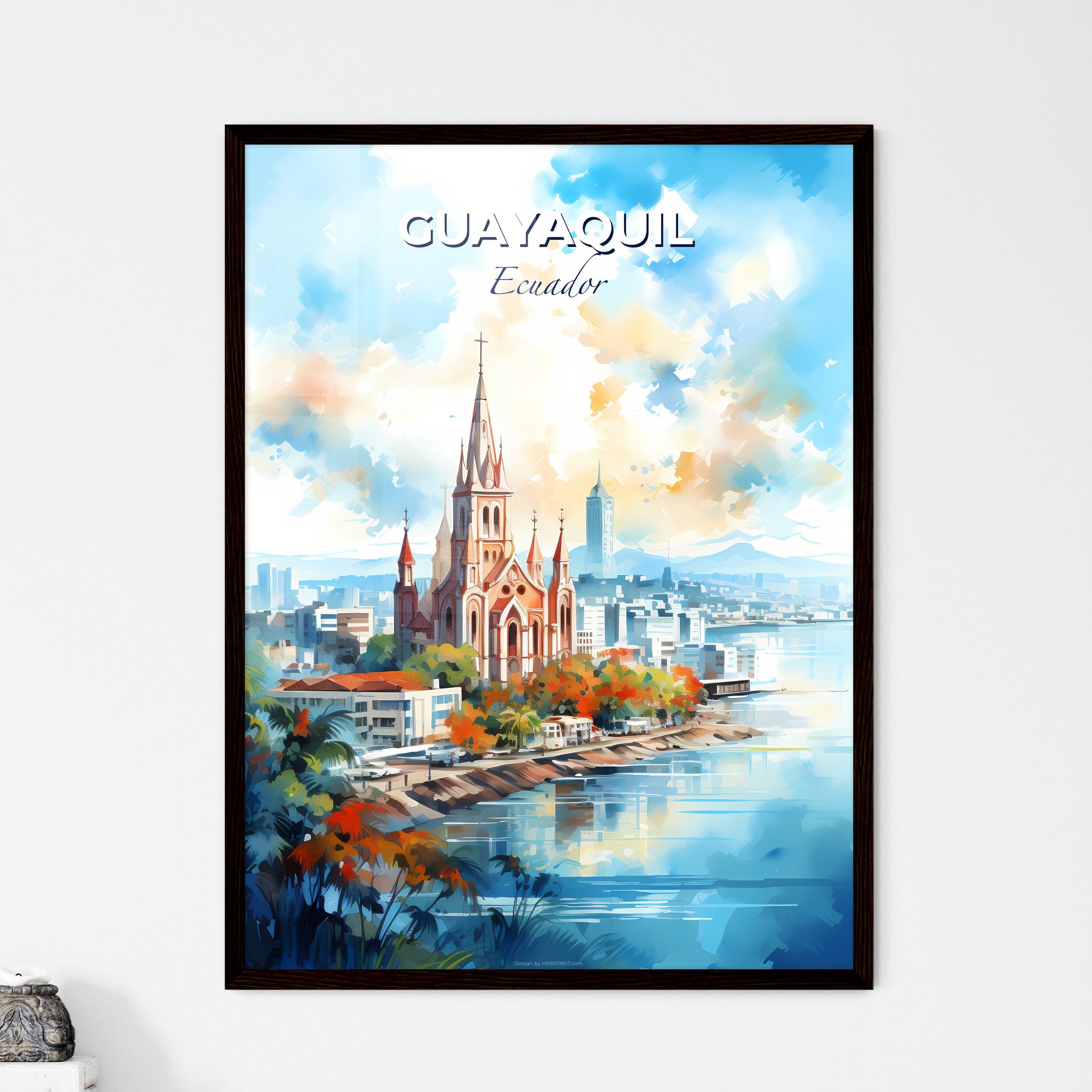 Guayaquil Ecuador Skyline - A Watercolor Painting Of A Church - Customizable Travel Gift Default Title