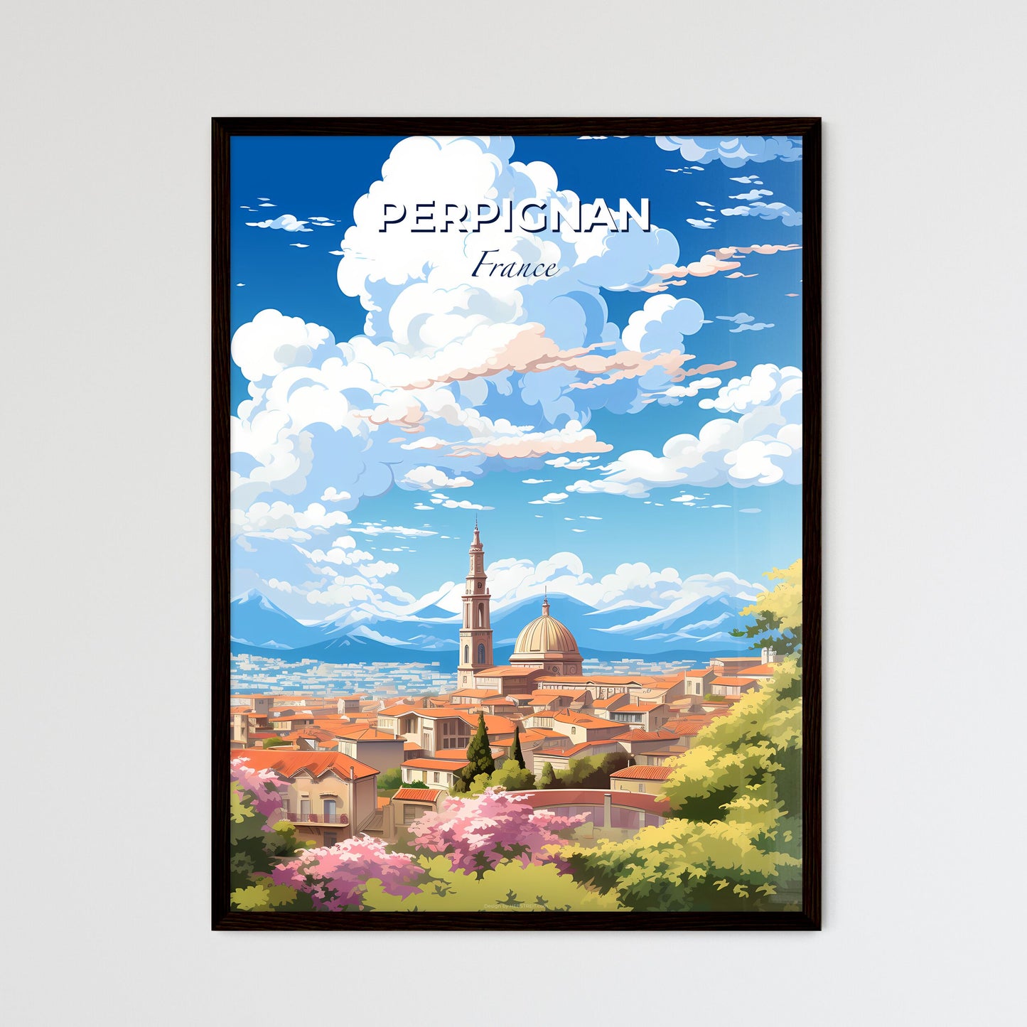 Perpignan France Skyline - A City With A Tower And Trees - Customizable Travel Gift Default Title