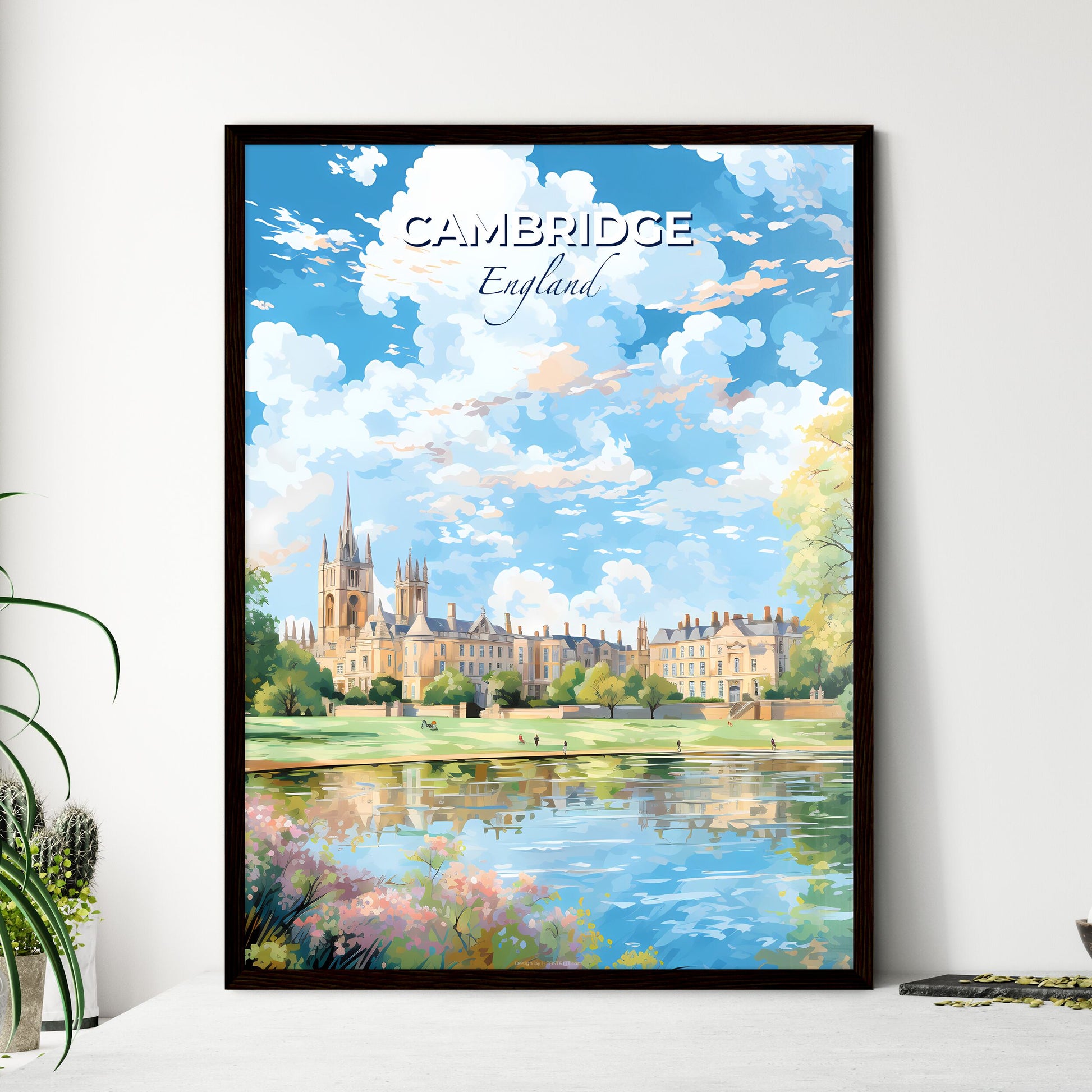 Cambridge England Skyline - A Water Body With Trees And Buildings In The Background - Customizable Travel Gift Default Title
