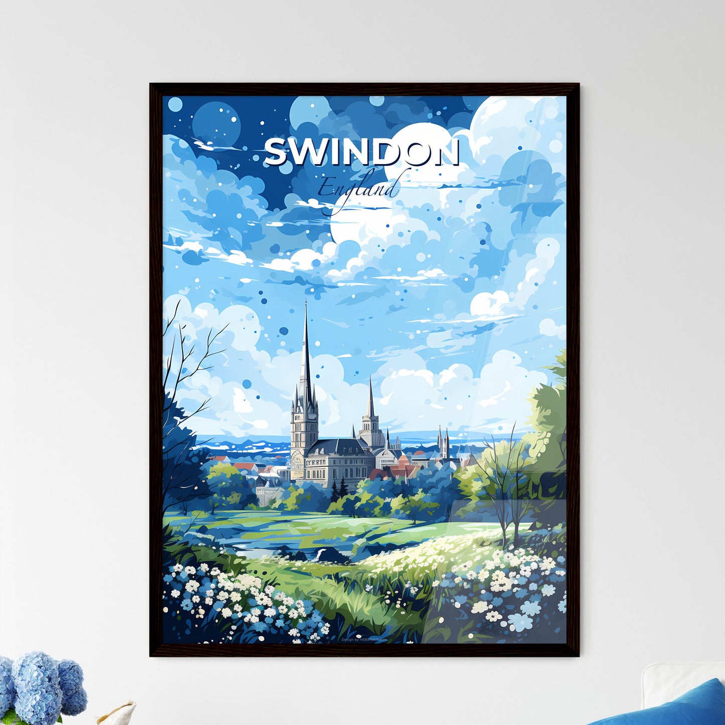 Swindon England Skyline - A Landscape With A Castle And Trees - Customizable Travel Gift Default Title
