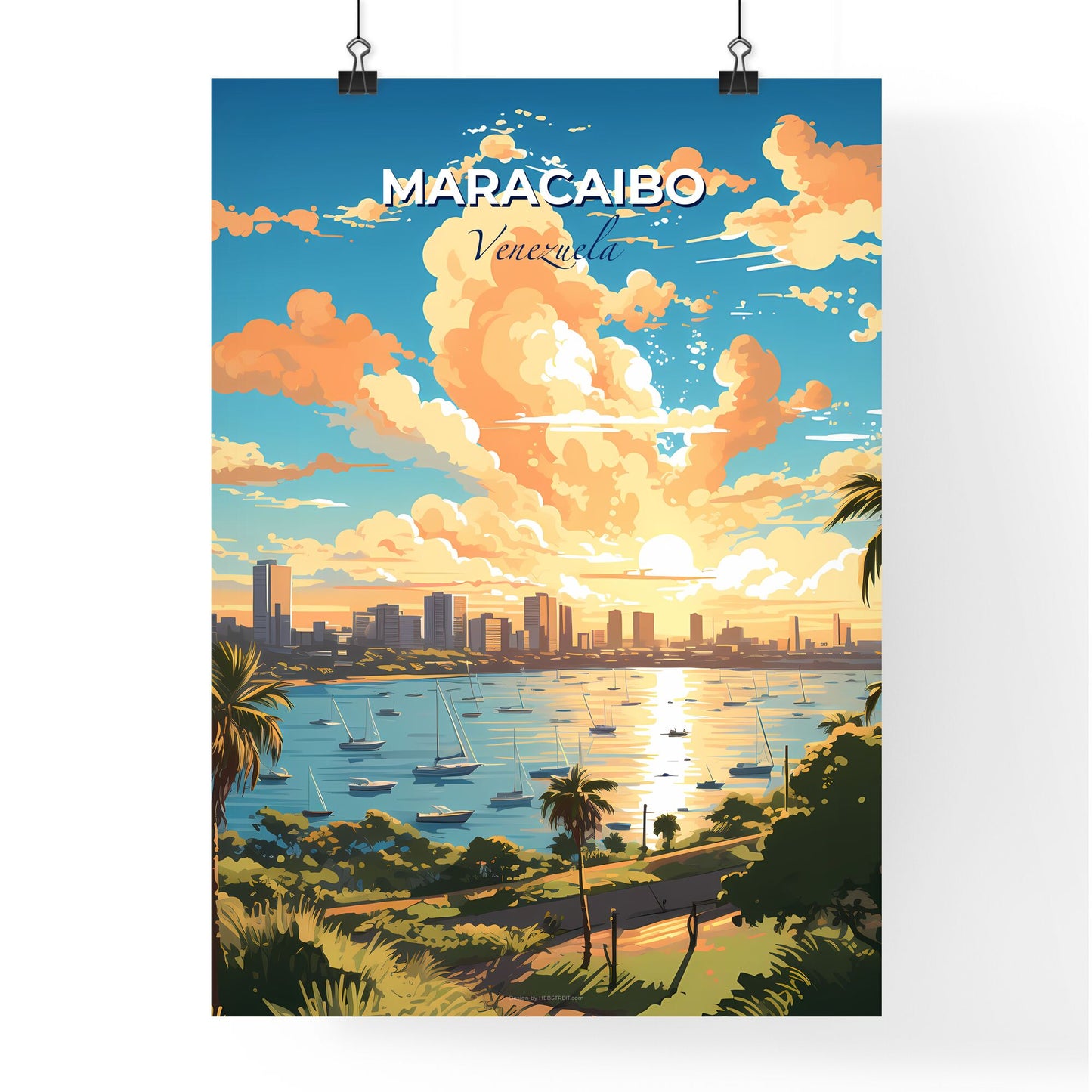 Maracaibo Venezuela Skyline - A City Skyline With Boats In Water - Customizable Travel Gift Default Title