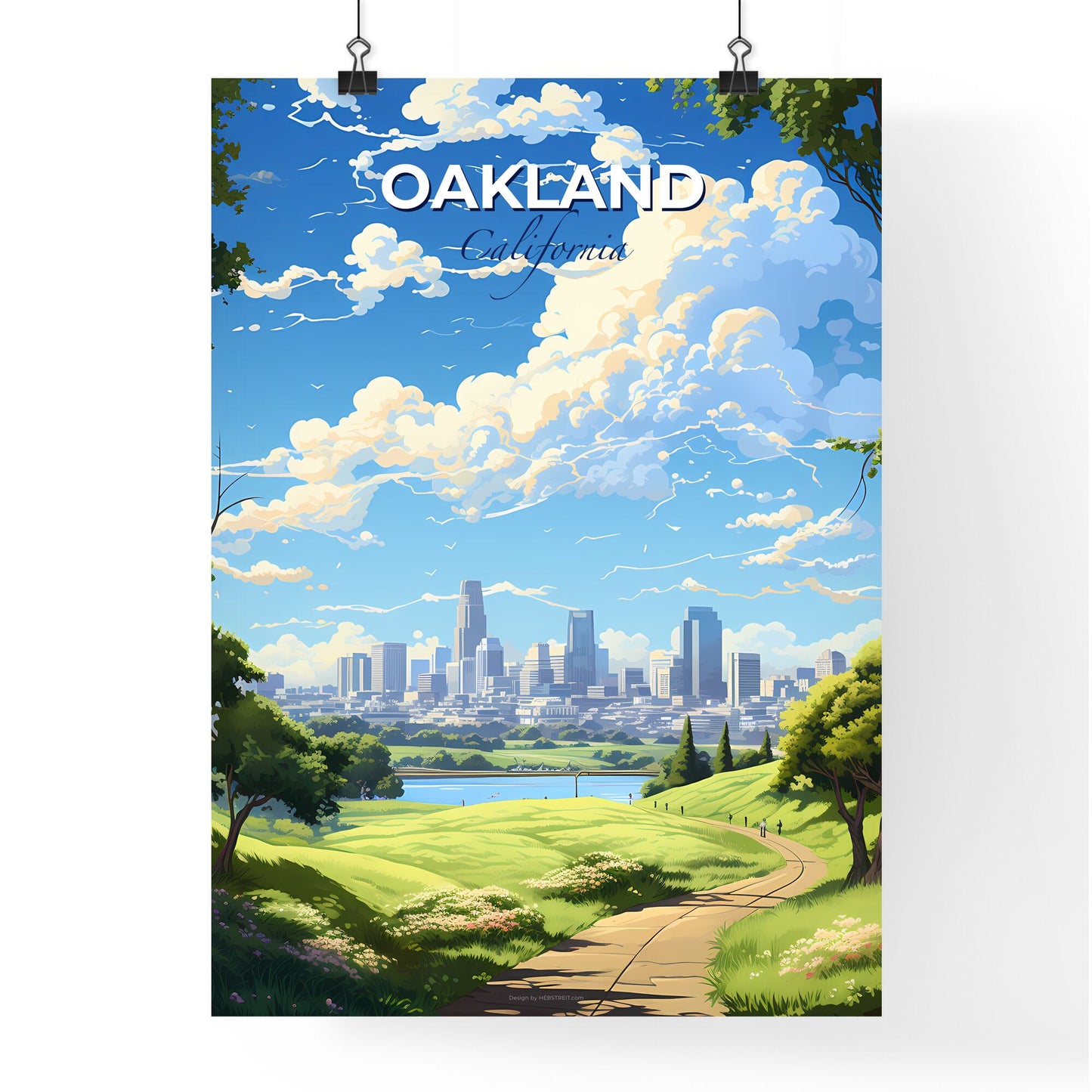 Oakland California Skyline - A Landscape Of A City With A River And Trees - Customizable Travel Gift Default Title