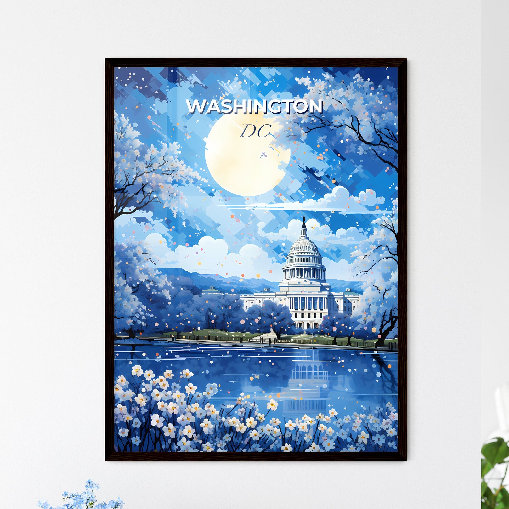Washington DC Skyline - A Painting Of A Building With Trees And A Moon - Customizable Travel Gift Default Title