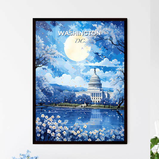 Washington DC Skyline - A Painting Of A Building With Trees And A Moon - Customizable Travel Gift Default Title
